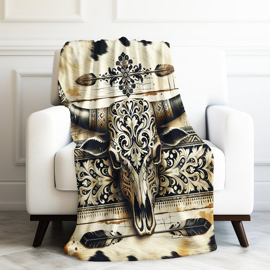 Southwestern Cowgirl Cow Skull Western Velveteen Plush Blanket 3 Sizes
