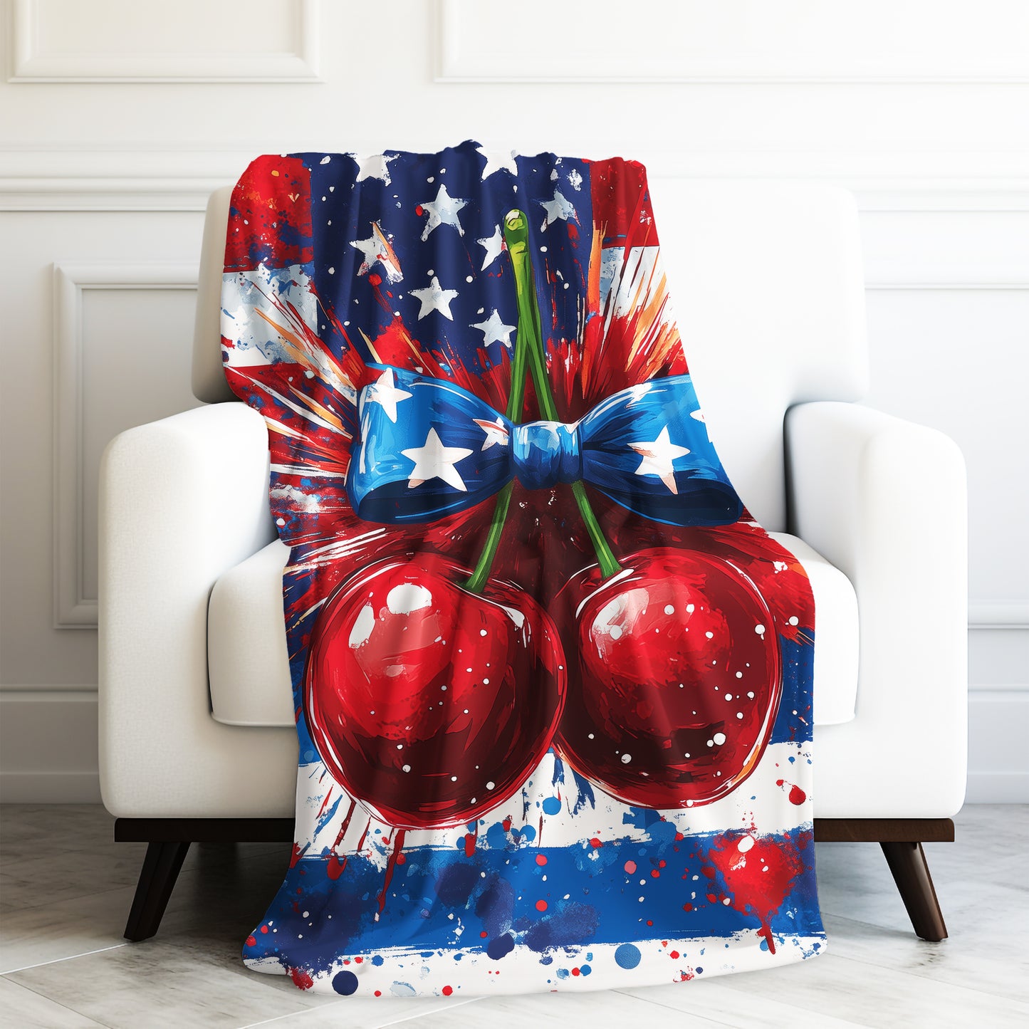 Patriotic Cherry American Flag Velveteen Plush Blanket 3 Sizes