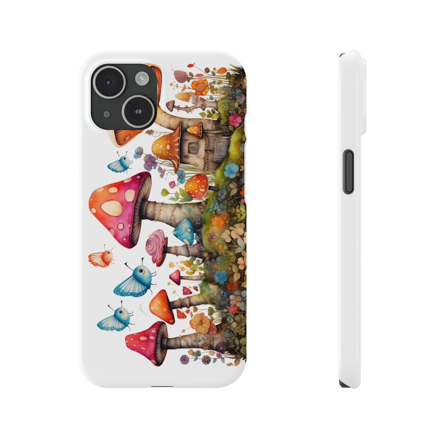 Enchanting Mushroom Cottage Adorned with Butterflies and Toadstools Iphone 15-12 Slim Phone Case