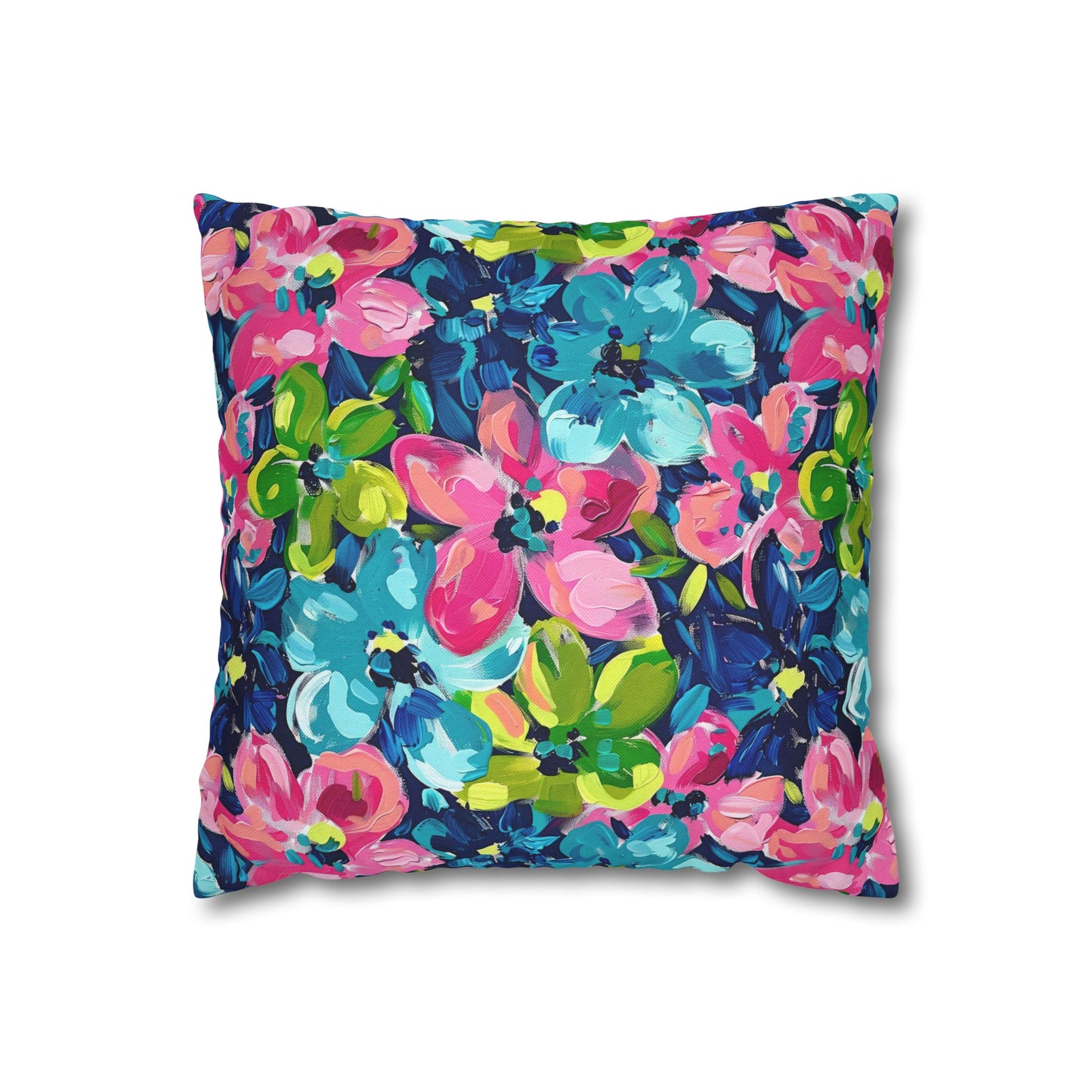 Dusk Blossoms: Moody Pink, Blue, and Yellow Watercolor Flowers Spun Polyester Square Pillowcase 4 Sizes