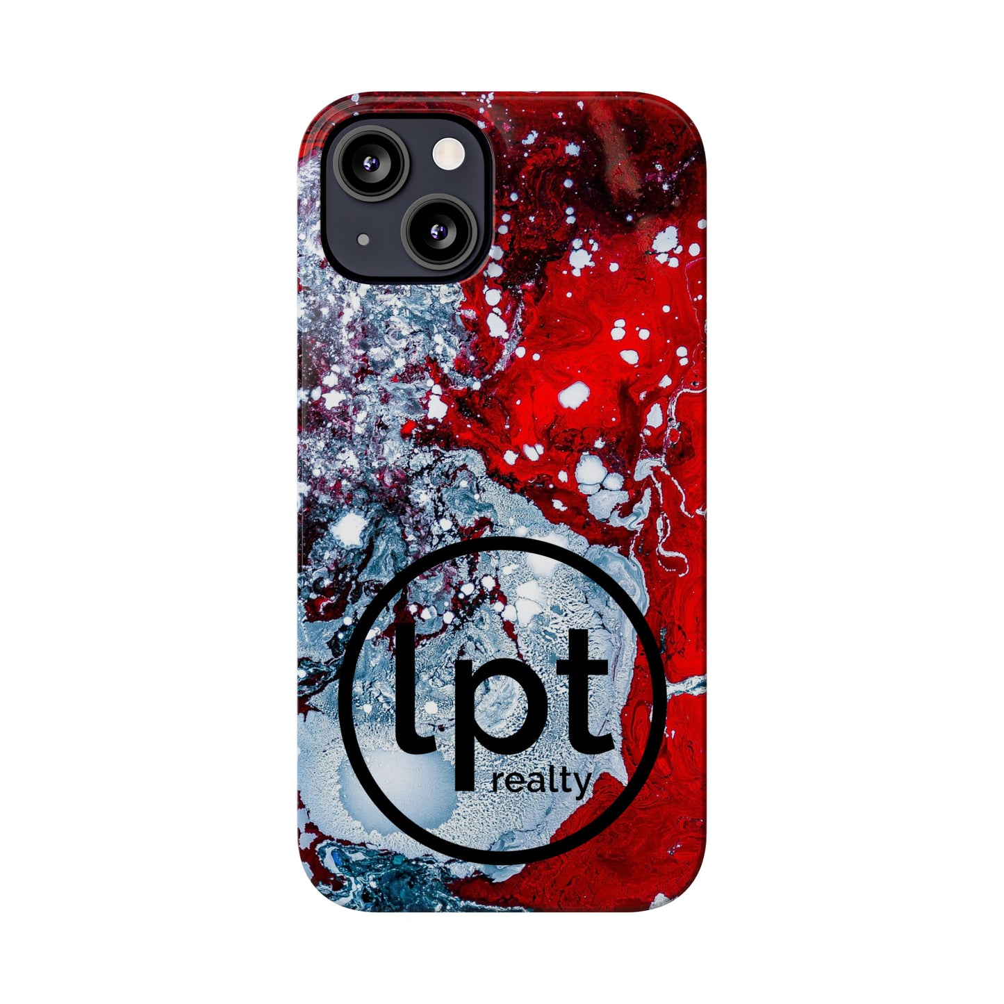 LPT Realty Logo -  Red, Black and White Alcohol Ink Design Iphone 15-12 Slim Phone Case