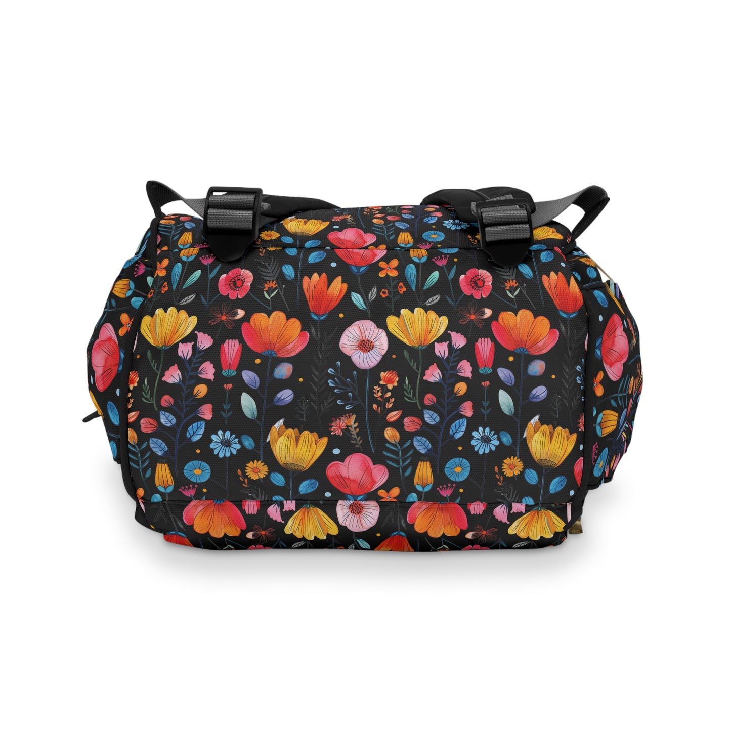 Vibrant Spring Blooms in a Kaleidoscope of Colors on Black Multifunctional Diaper Backpack