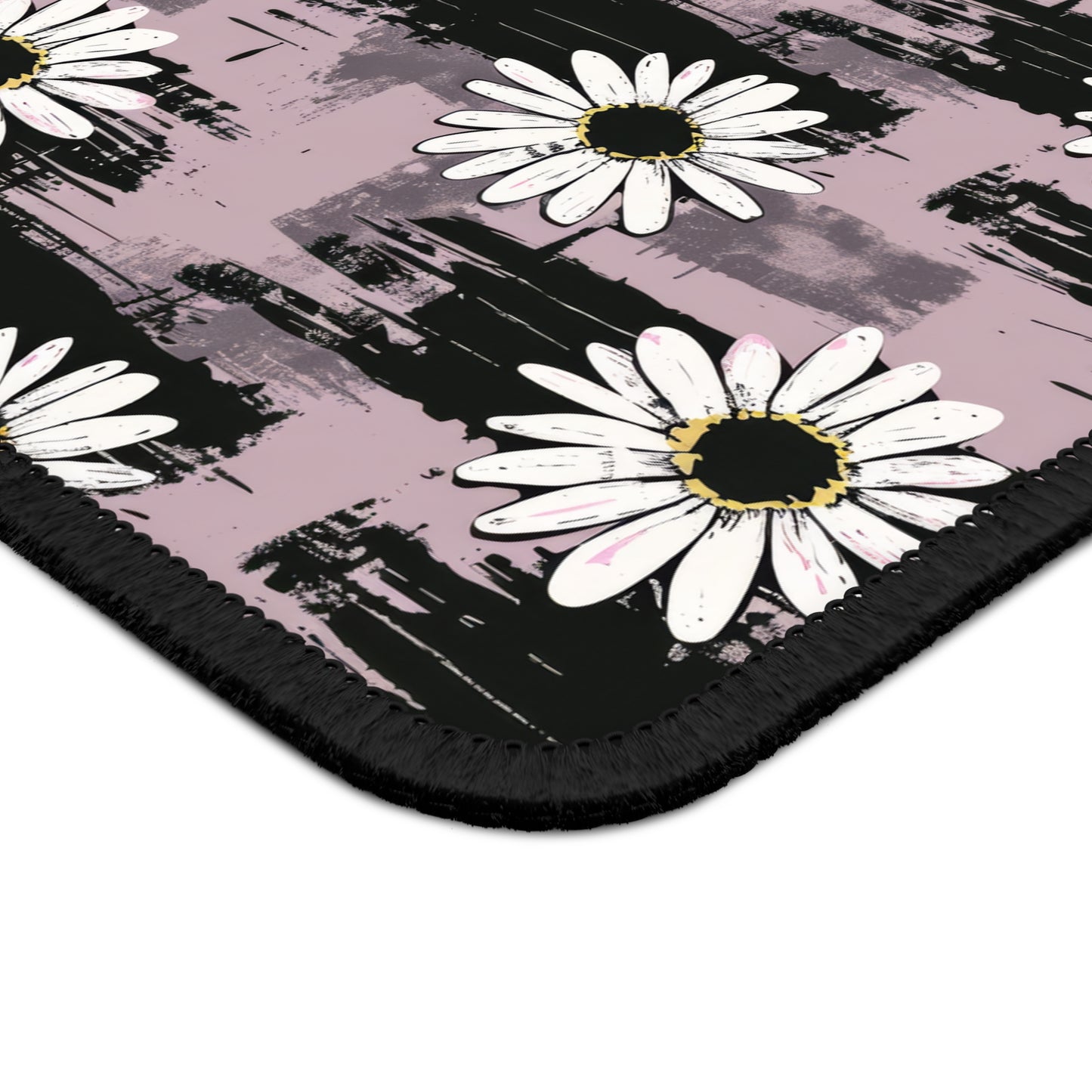 Edgy Daisy Dream with Pink and Black Grunge Design Gaming Mouse Pad with Finished Edges