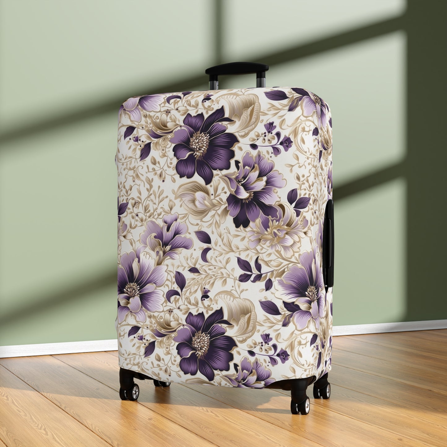 Purple Majesty: Watercolor Floral Design with Gold Foliage Accents  - Luggage Protector and Cover 3 Sizes