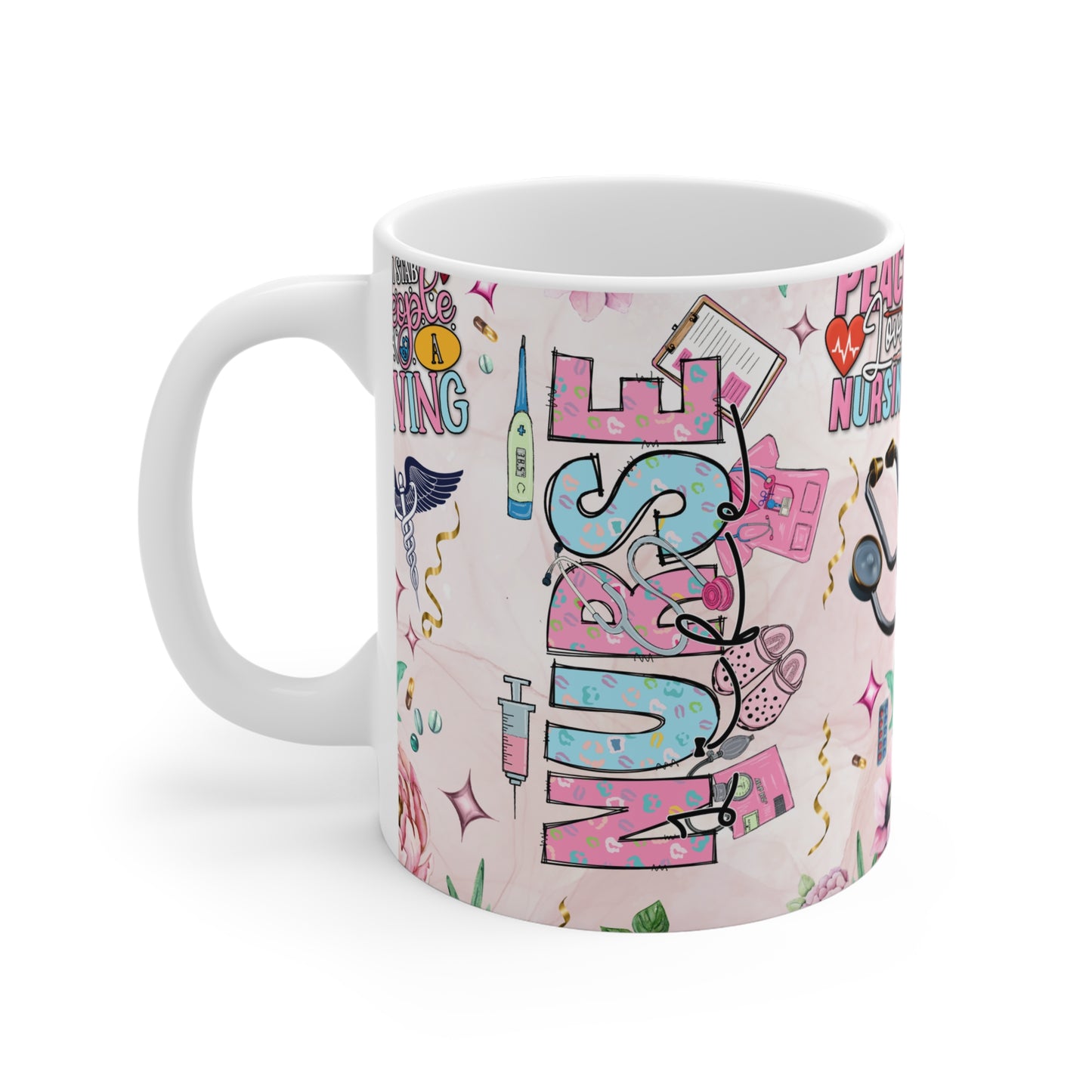 Nurturing Hearts: Peace, Love, and Nursing  - 11 oz Coffee Mug