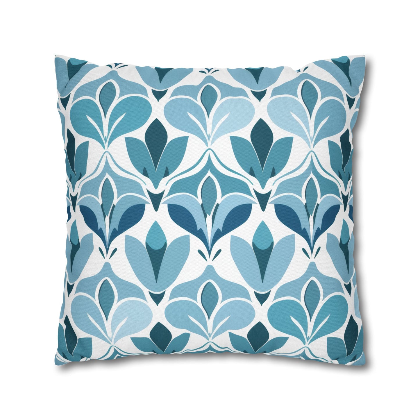 Elegant Floral Pattern in Shades of Aqua and Teal, Forming Graceful Botanical Motifs Spun Polyester Square Pillowcase 4 Sizes