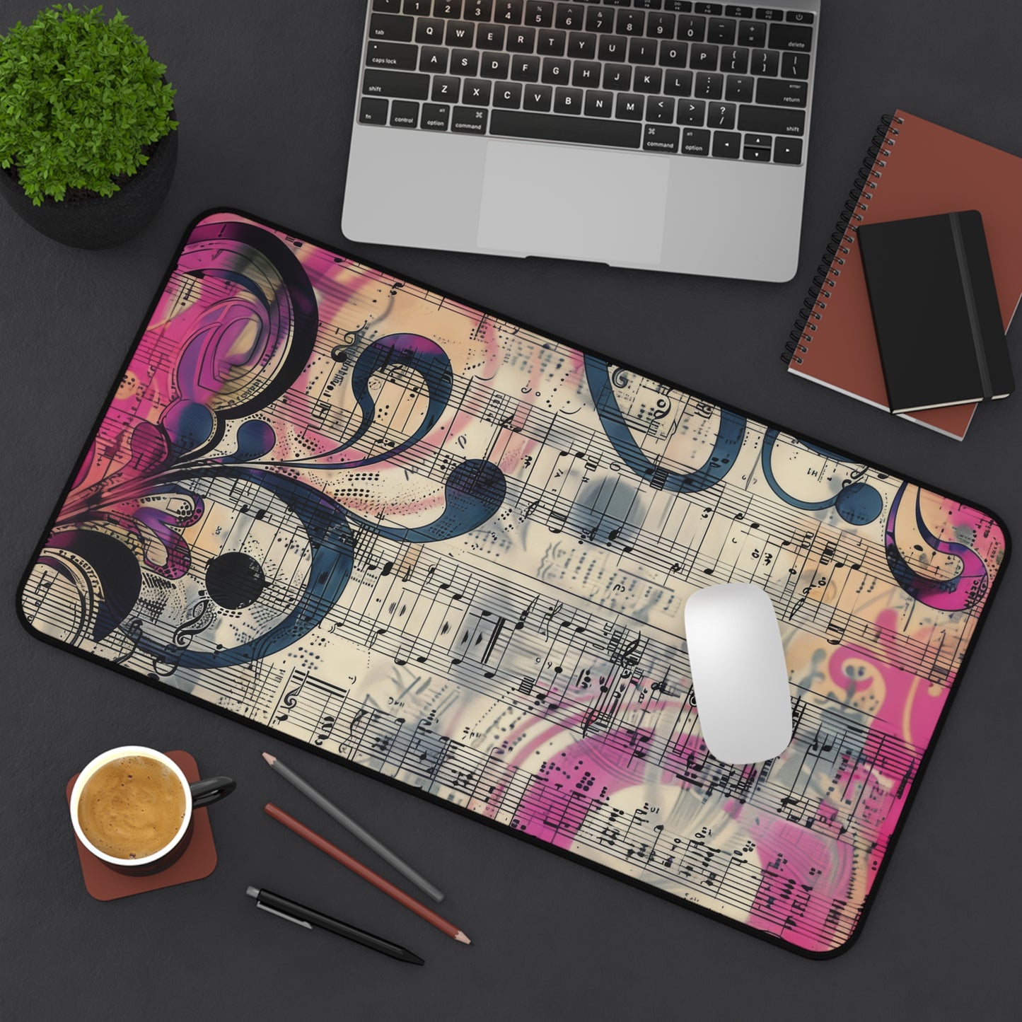 Vibrant Abstract Art with Music Notes and Swirls Extended Gaming Mouse Pad  Desk Mat  - 3 Sizes