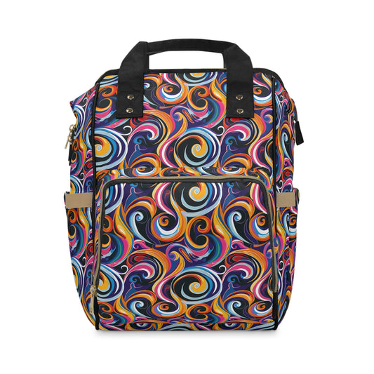 Psychedelic Groovy Vibrant Rainbow Swirls Multifunctional Diaper Backpack