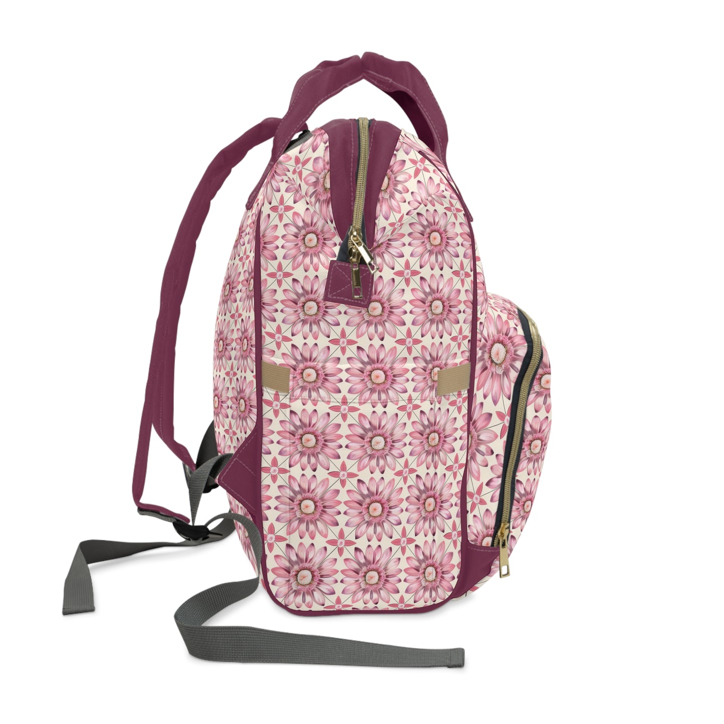 Radiant Pink Daisy Floral Pattern Multifunctional Diaper Backpack