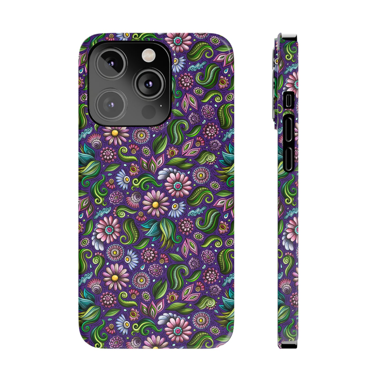 Purple & Pink Daisy Floral Print Purple Background Iphone 15-12 Slim Phone Case