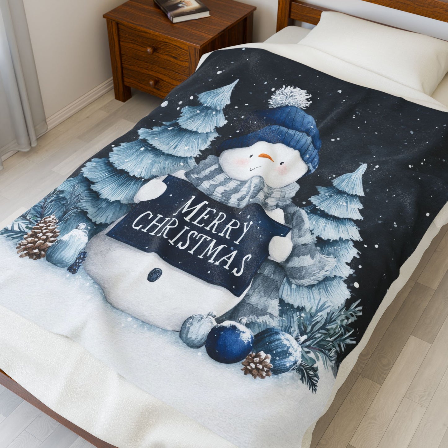Snowman Merry Christmas Velveteen Plush Blanket 3 Sizes