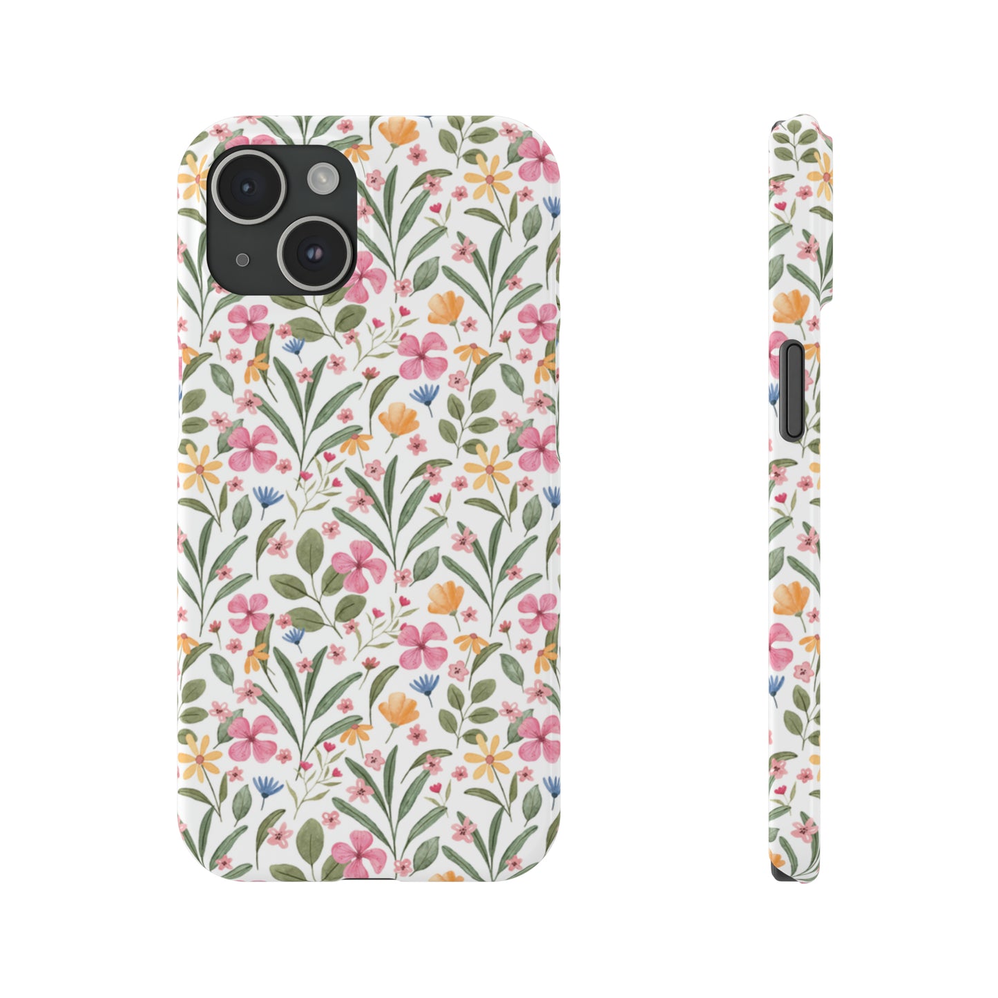 Pink Watercolor Spring Flowers Iphone 15-12 Slim Phone Case