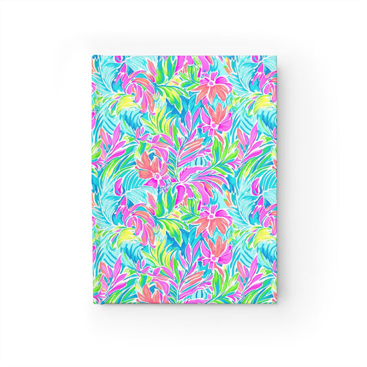 Neon Tropics: Vibrant Rainbow Flowers and Palm Leaves in Electric Splendor  Hardcover Ruled Line Journal