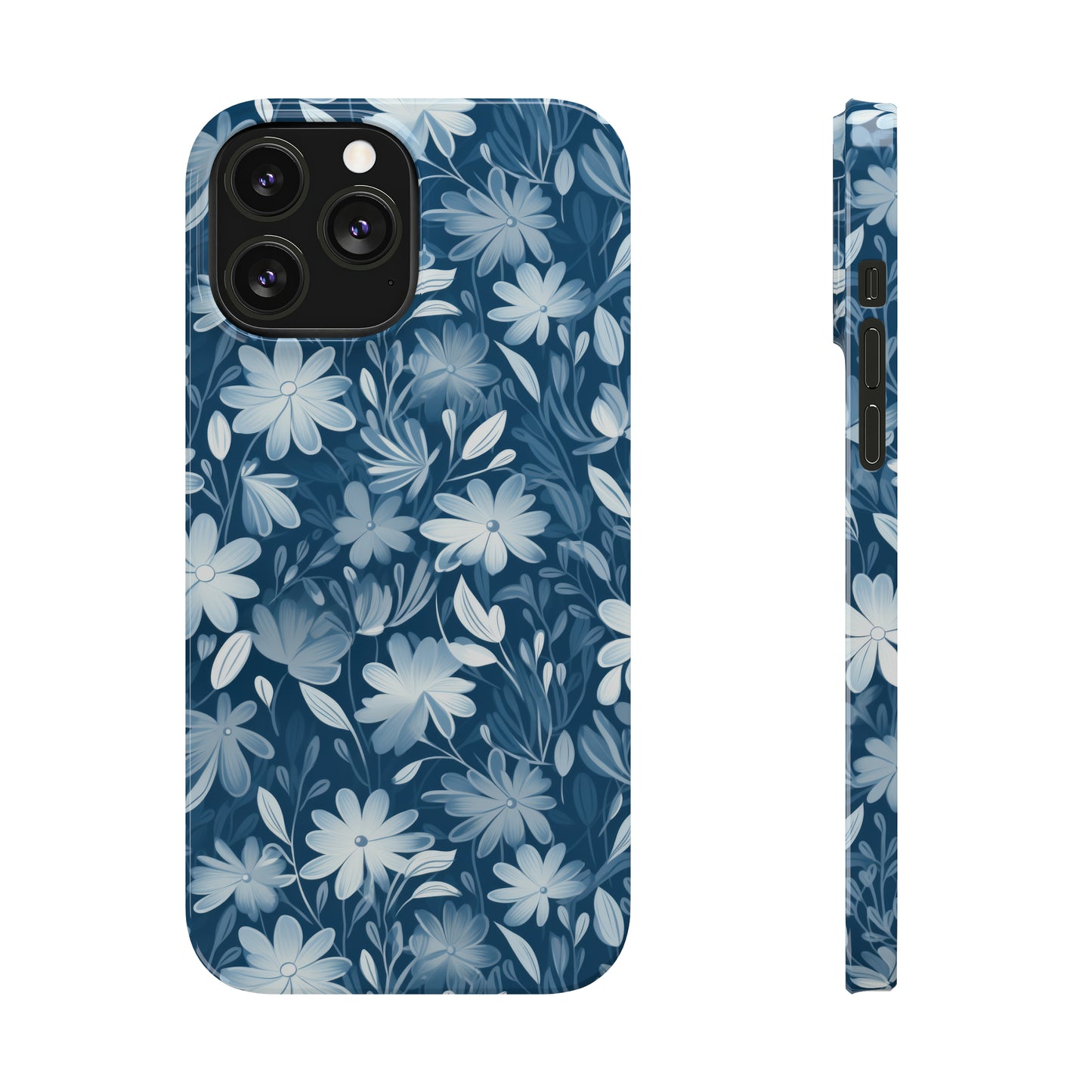 Gentle Elegance: Soft Muted Blue Flower Design Iphone 15-12 Slim Phone Case