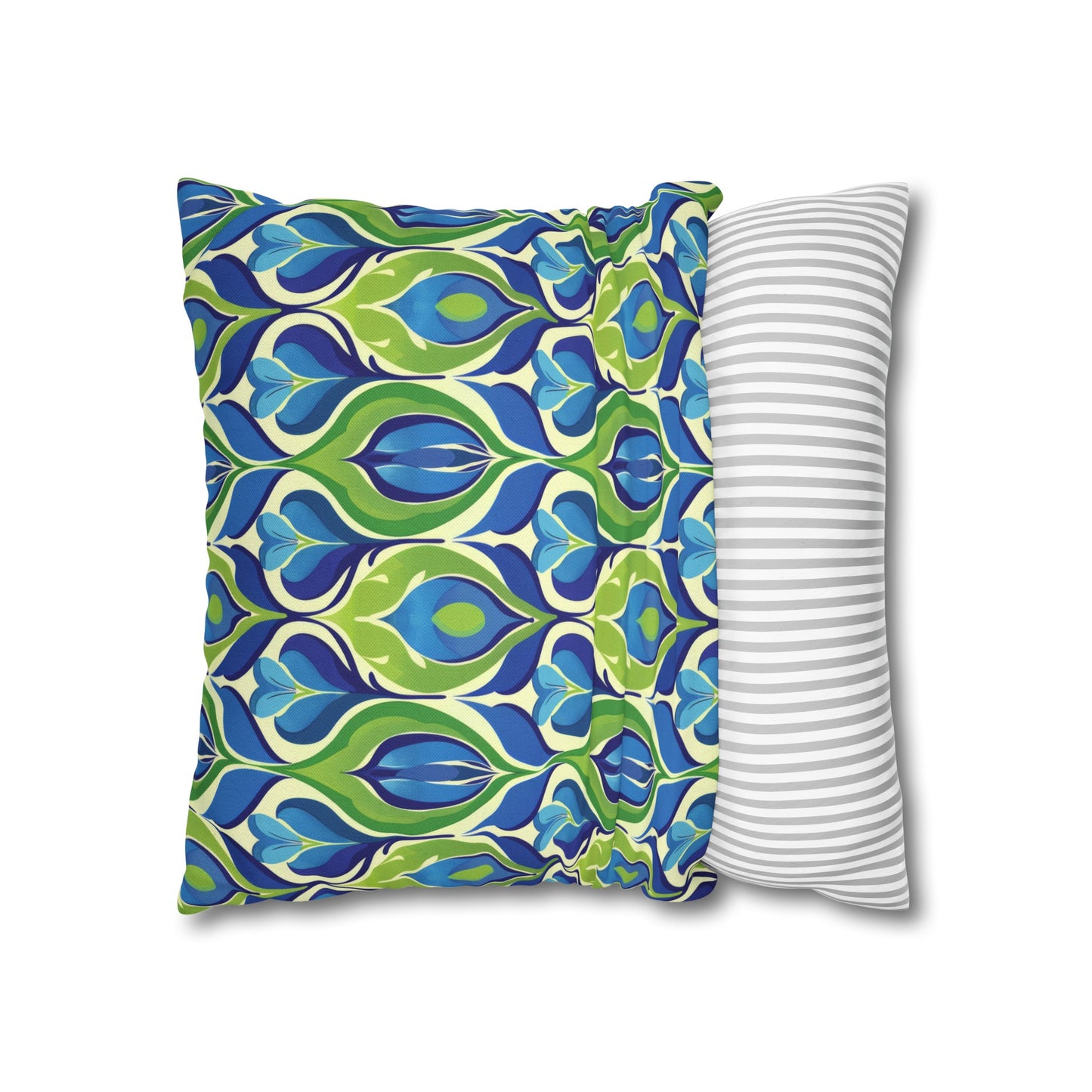 Retro Vibrant Peacock Blue and Green Floral Design Spun Polyester Square Pillowcase 4 Sizes