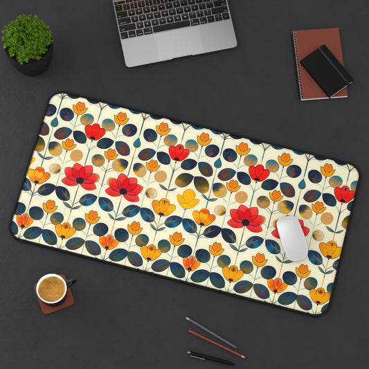 Whimsical Yellow, Red, and Blue Flower Design Gaming Mouse Pad  Desk Mat  - 3 Sizes