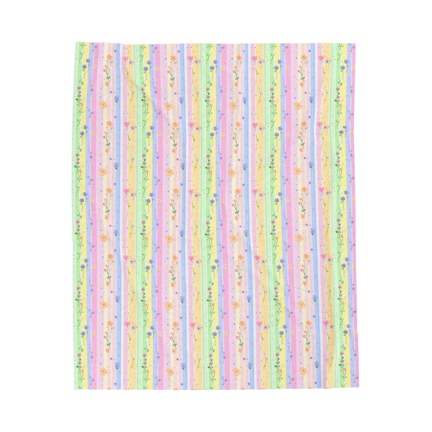 Pastel Garden of Stripes and Flowers Velveteen Plush Blanket 3 Sizes