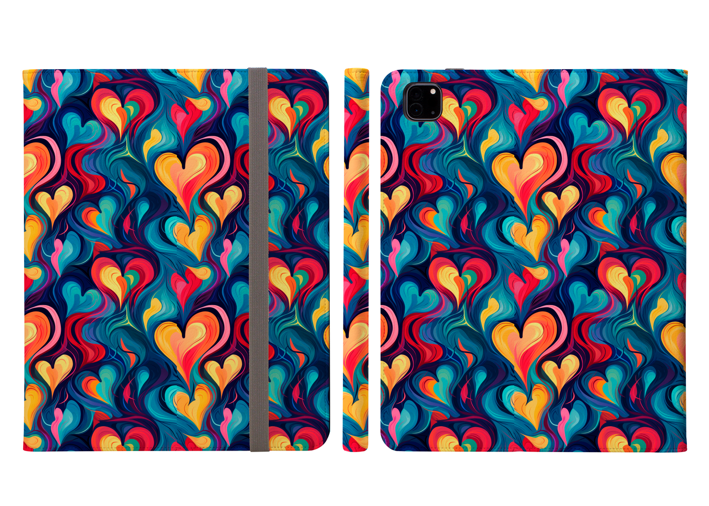 Swirling Vibrant & Radiant Hearts Protective iPad Pro 11 & Pro 12.9 Protective Case and Pencil Holder