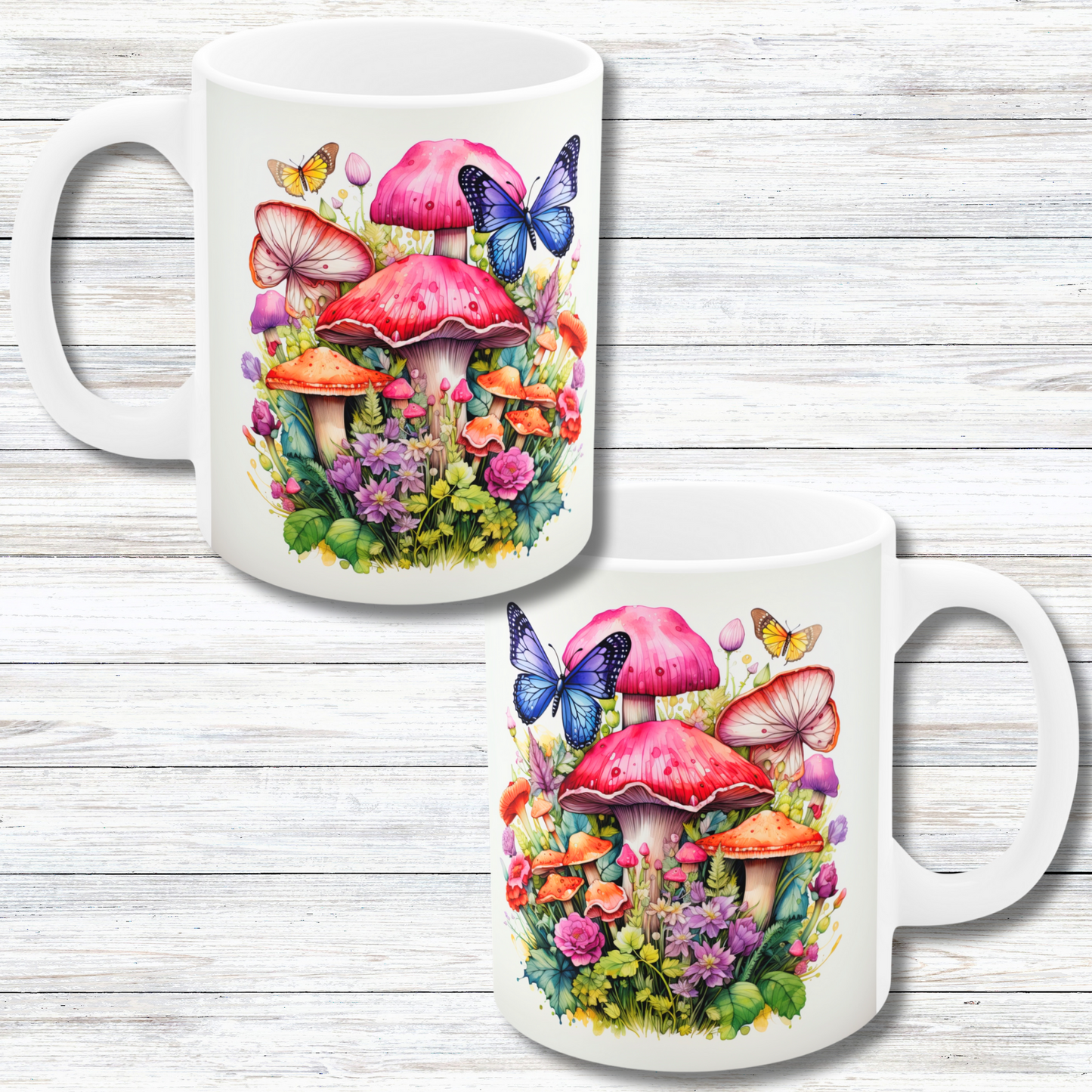 Magical Mushroom Oasis Where Flowers Bloom Amongst Butterflies  - 11 oz Coffee