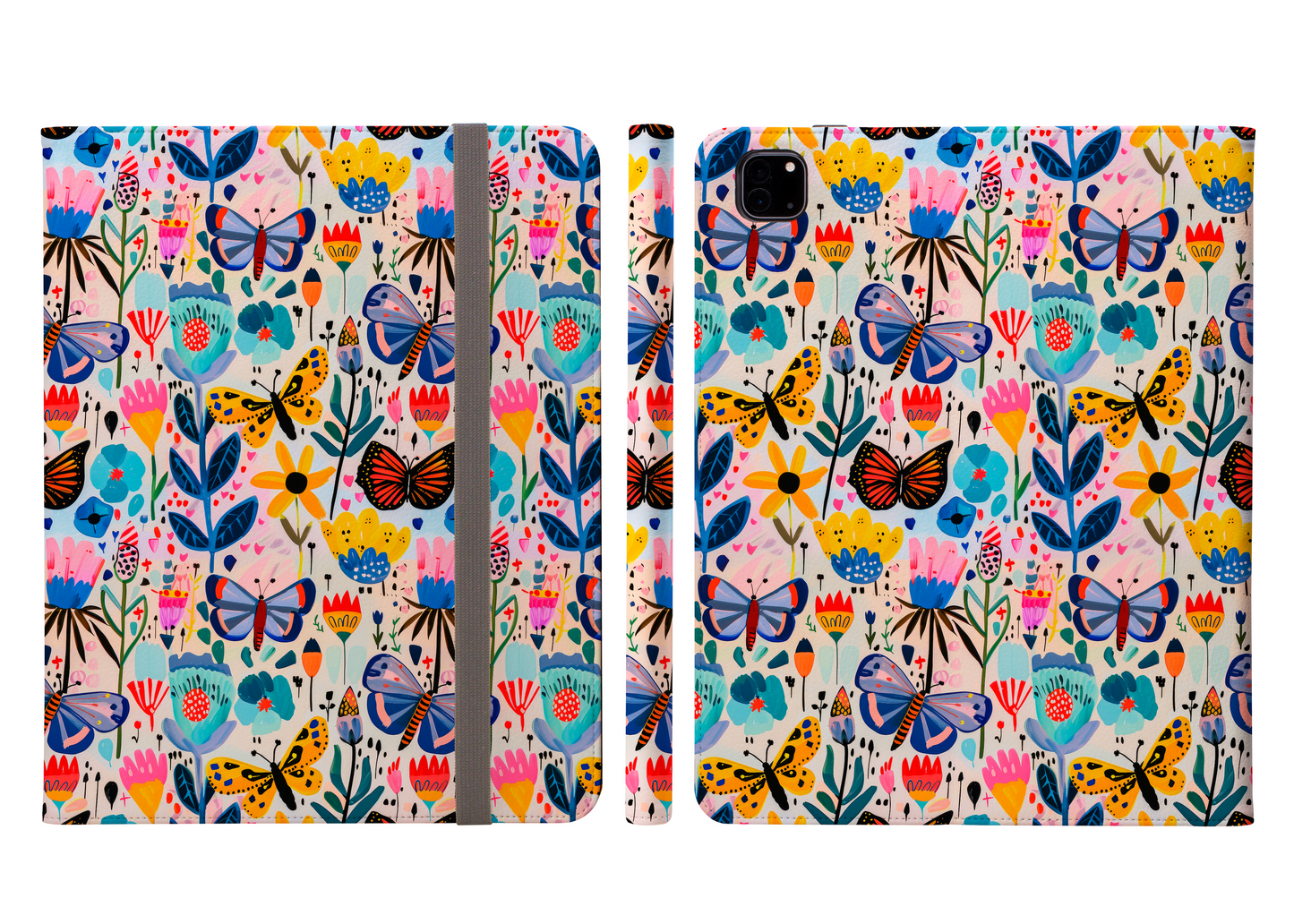 Whimsical Garden Hand-drawn Flowers, Butterflies, and Bursting Blooms Ipad Pro 11 & Pro 12.9 Protective Case and Pencil Holder