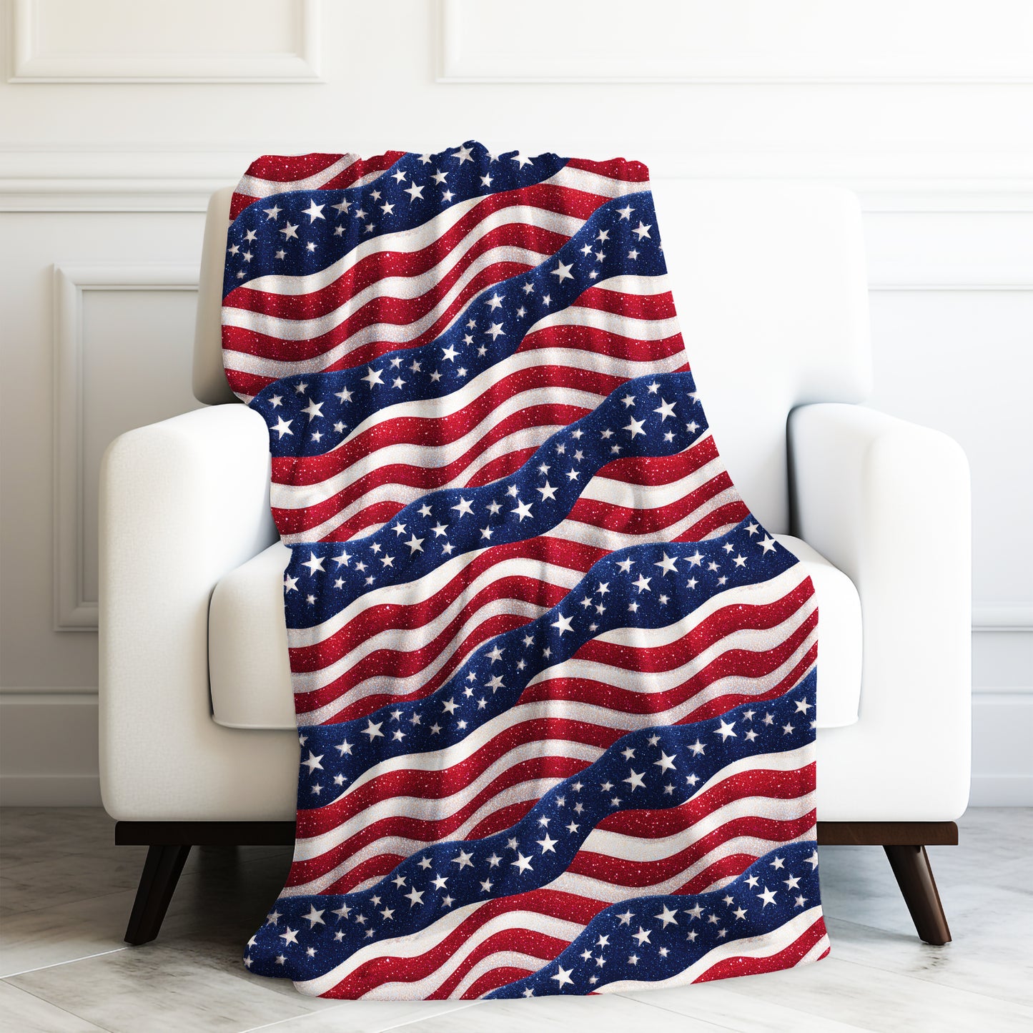 Patriotic Stars and Stripes Print Velveteen Plush Blanket 3 Sizes