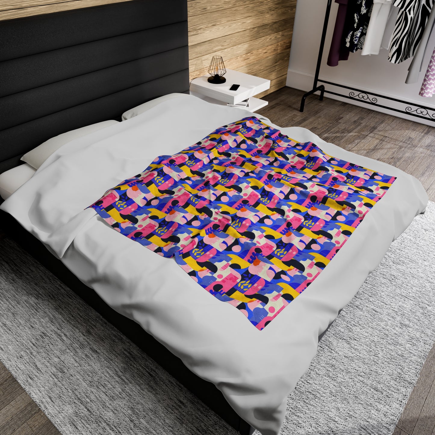 Pop Art in Vibrant Bold Geometric Colors Velveteen Plush Blanket 3 Sizes