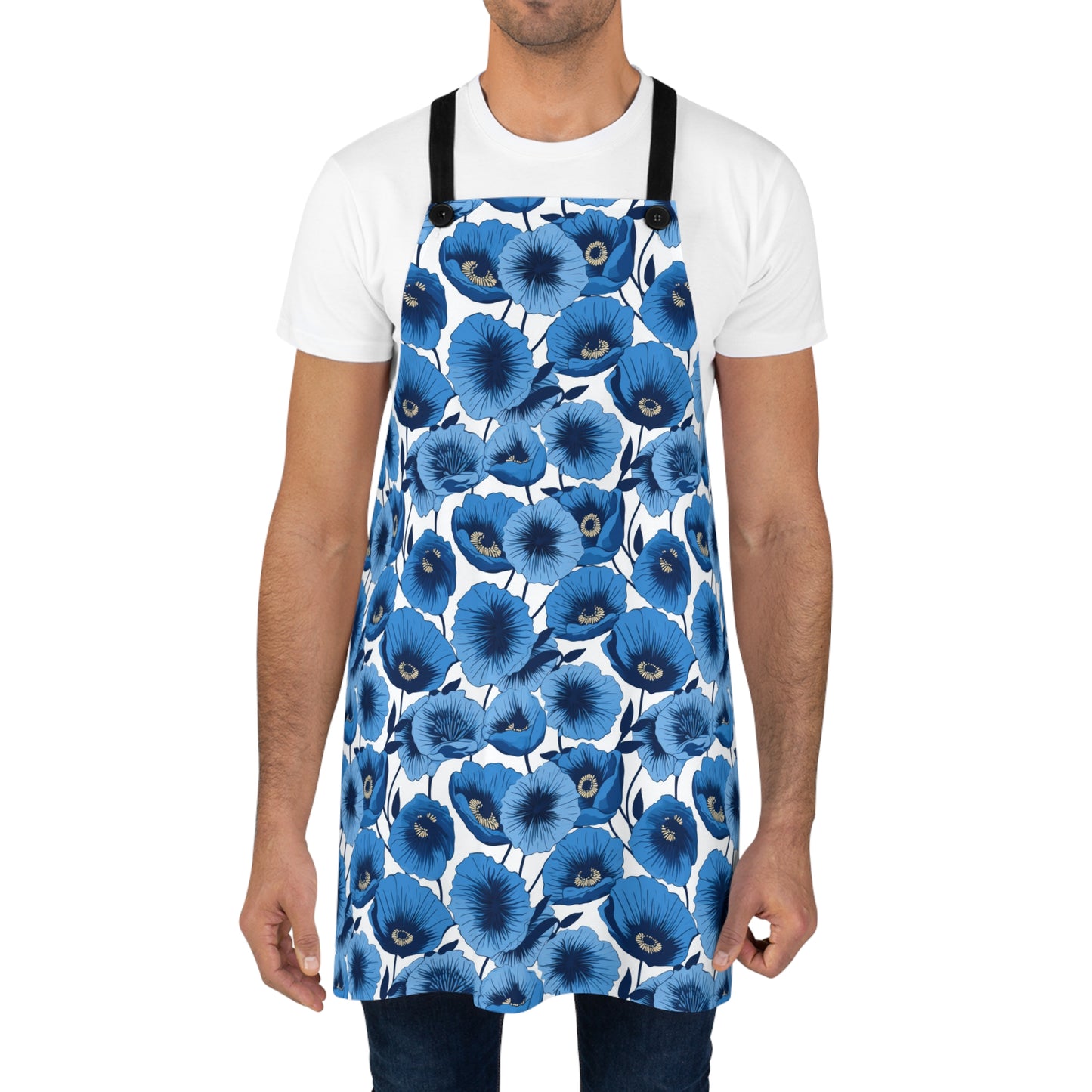 Vivid Blooms Bright Blue Poppies Design - Kitchen Chef Apron