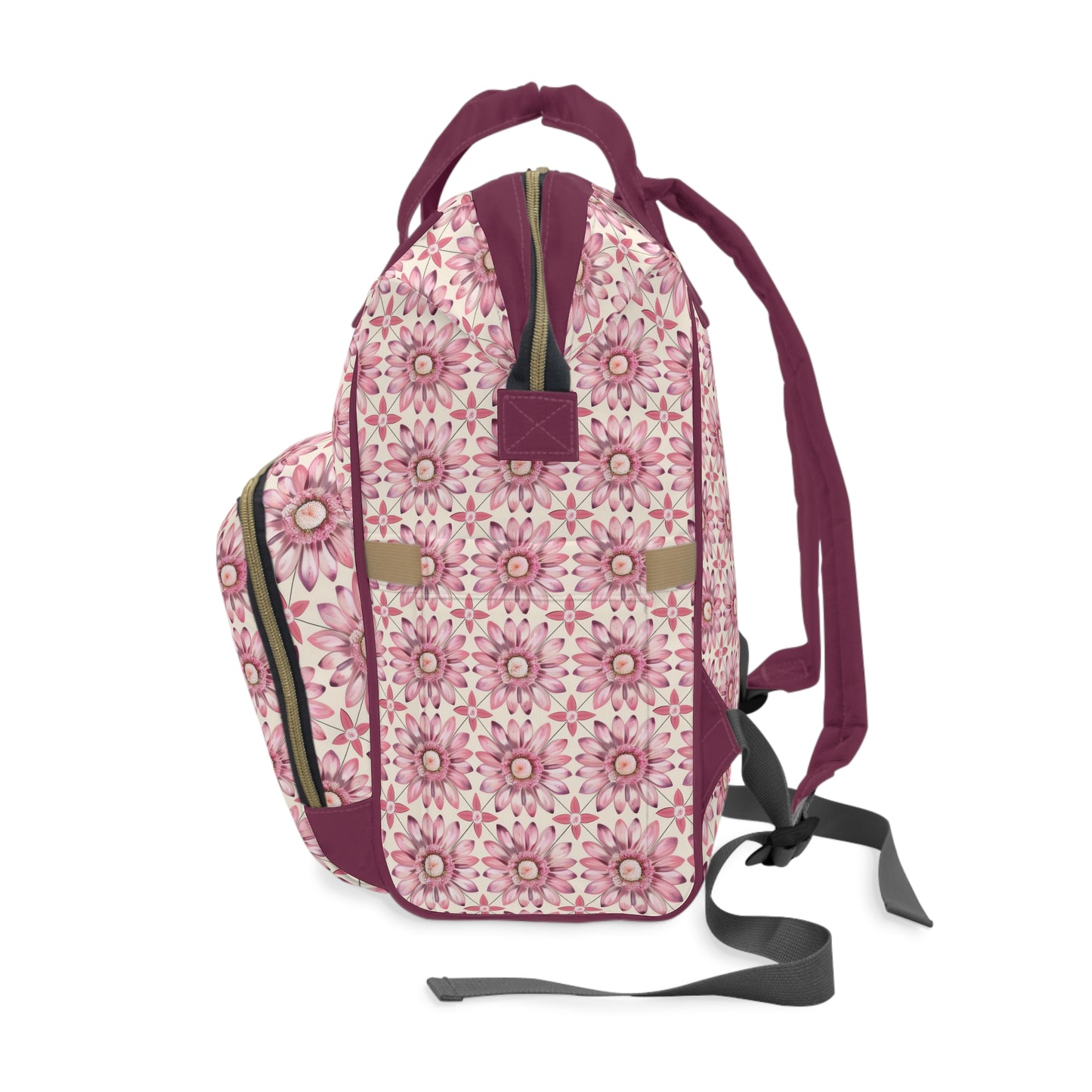 Radiant Pink Daisy Floral Pattern Multifunctional Diaper Backpack