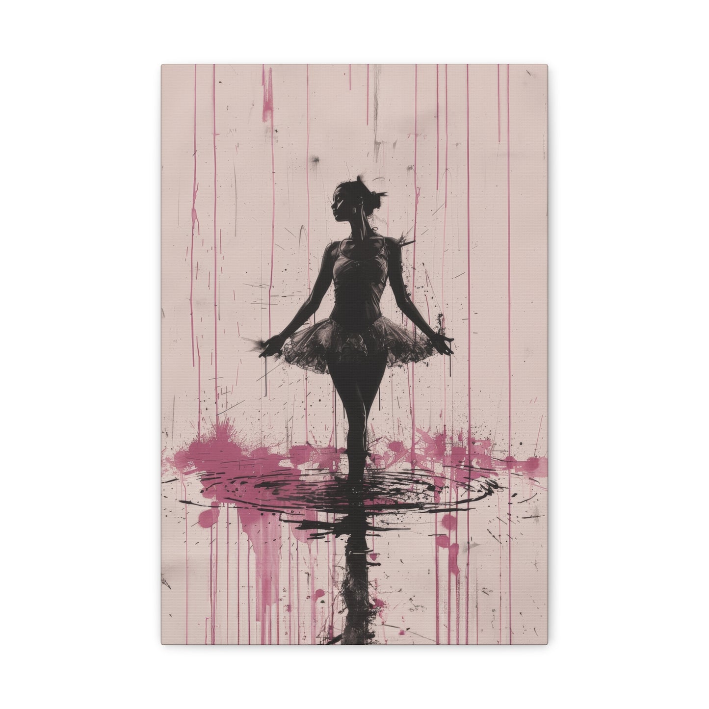 Grace in the Rain Abstract Ballerina Dancing Amidst Pink Showers Print on Canvas Gallery - 13 Sizes