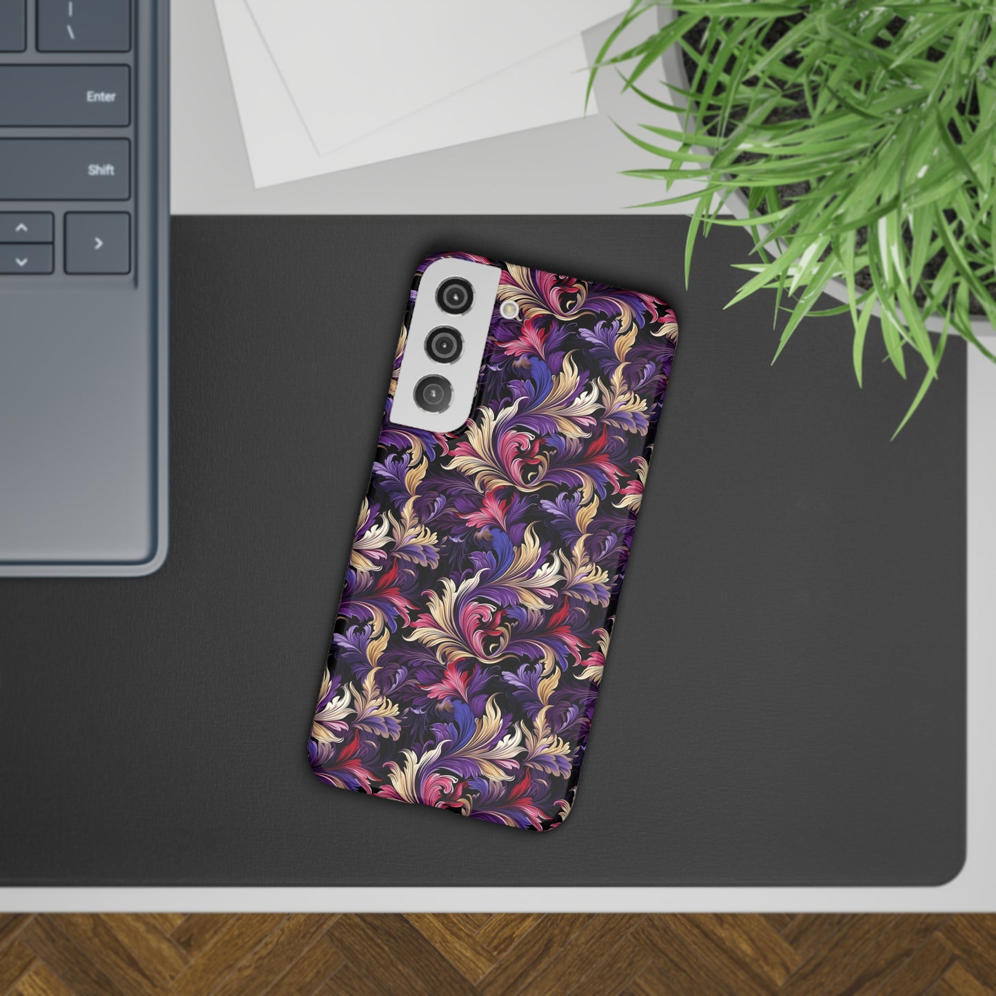 Purple, Gold & Pink Floral Swirls of Foliage Design Samsung Slim Cases