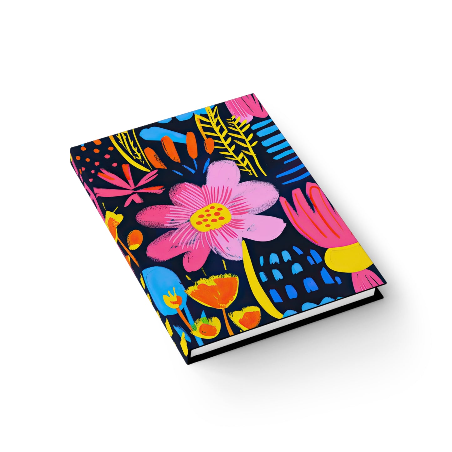 Abstract Floral Delight: Pink, Blue, and Yellow Blossoms - Hardcover Ruled Line Journal 5" x 7"