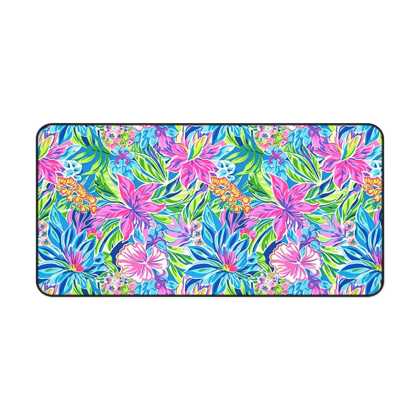 Summer Harmony: Pink and Blue Blooms with Lush Green Leaves  Desk Mat Extended Gaming Mouse Pad - 3 Sizes