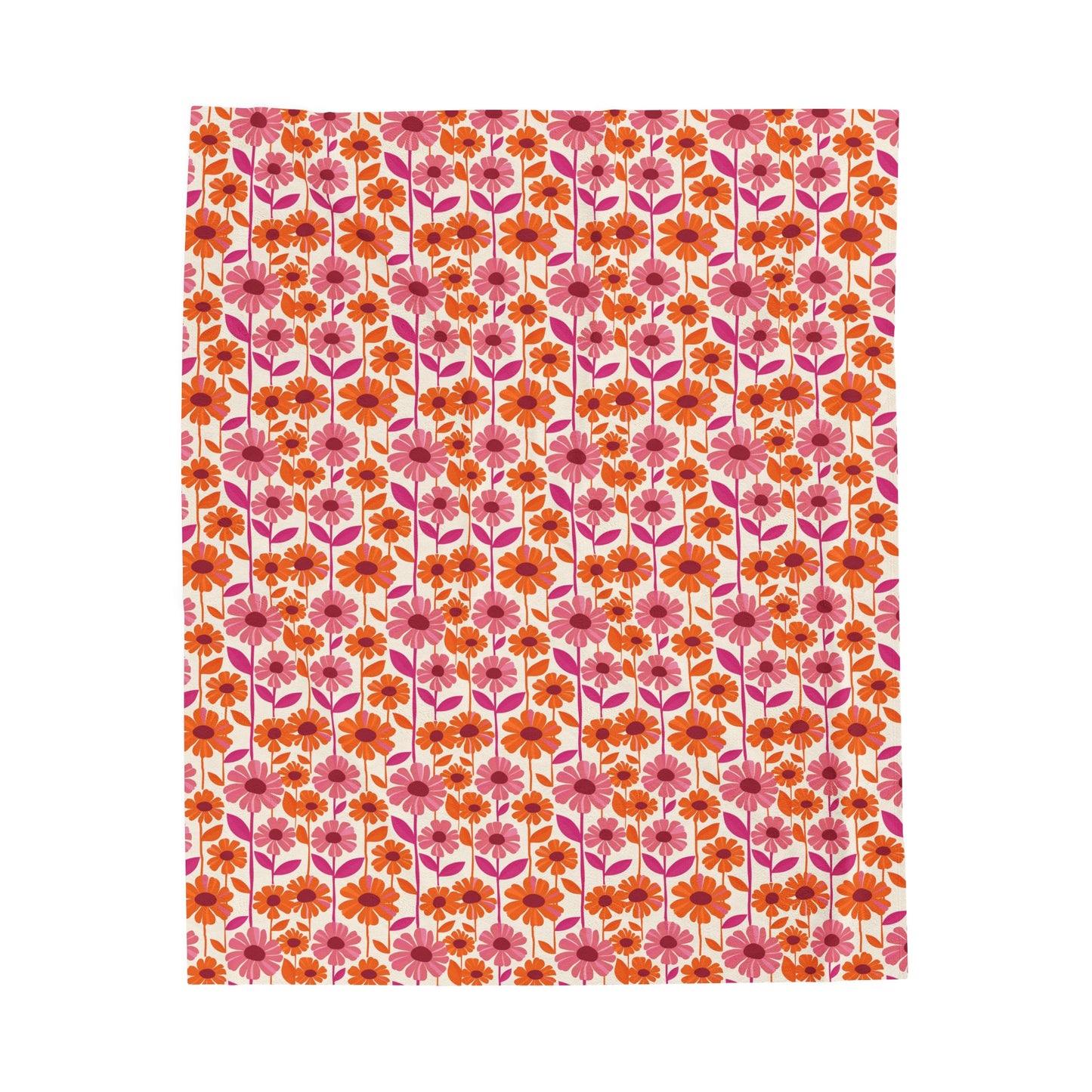 Retro Floral Bliss with Bold Pink and Orange Flower Design Velveteen Plush Blanket 3 Sizes