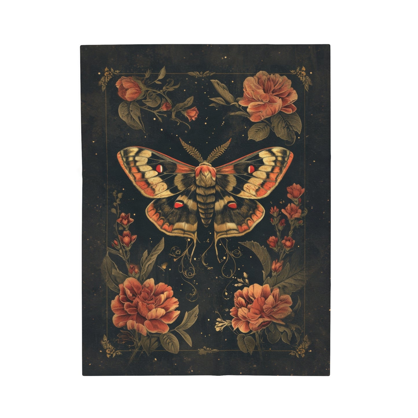 Mystic Midnight Moth with Lush Florals Velveteen Plush Blanket 3 Sizes