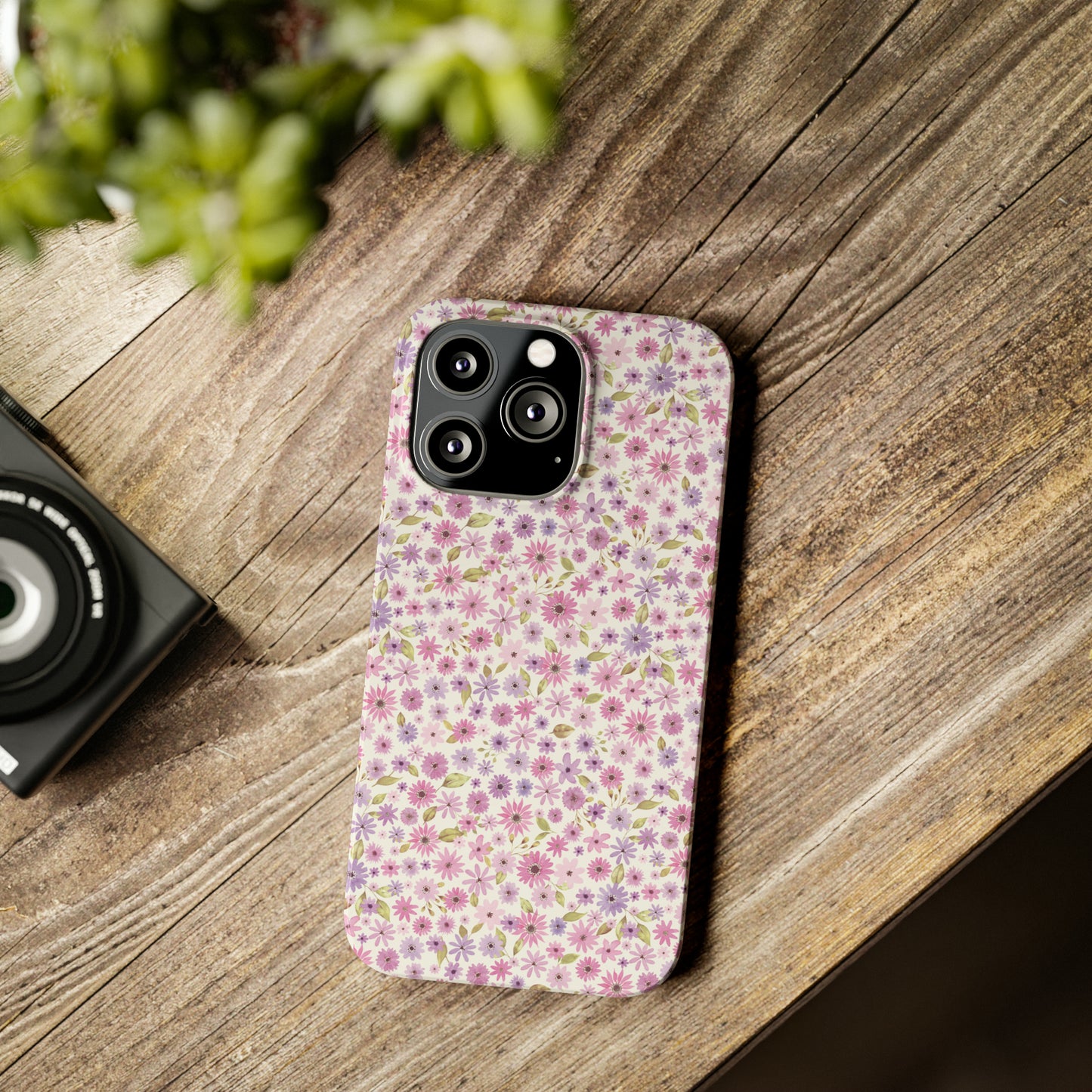 Pink and Purple Flower Design Iphone 15-12 Slim Phone Case