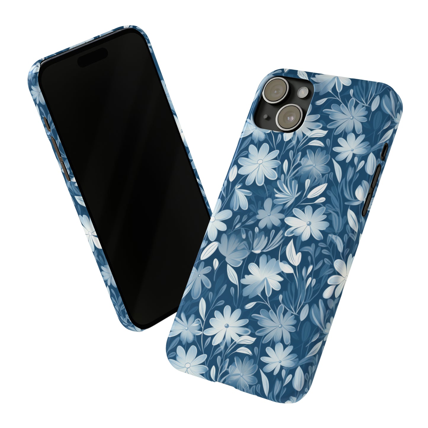 Gentle Elegance: Soft Muted Blue Flower Design Iphone 15-12 Slim Phone Case