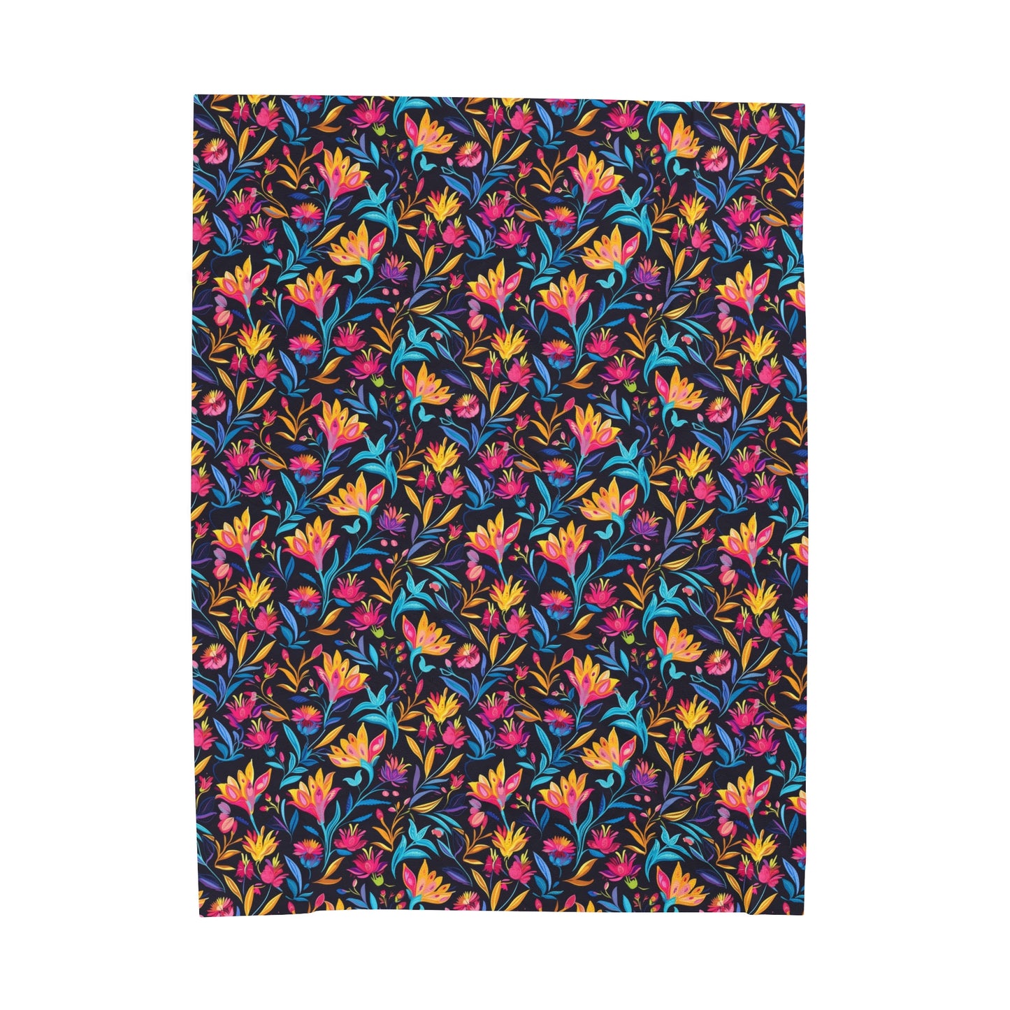 Vibrant Floral Fantasy in Midnight Garden Design Velveteen Plush Blanket 3 Sizes