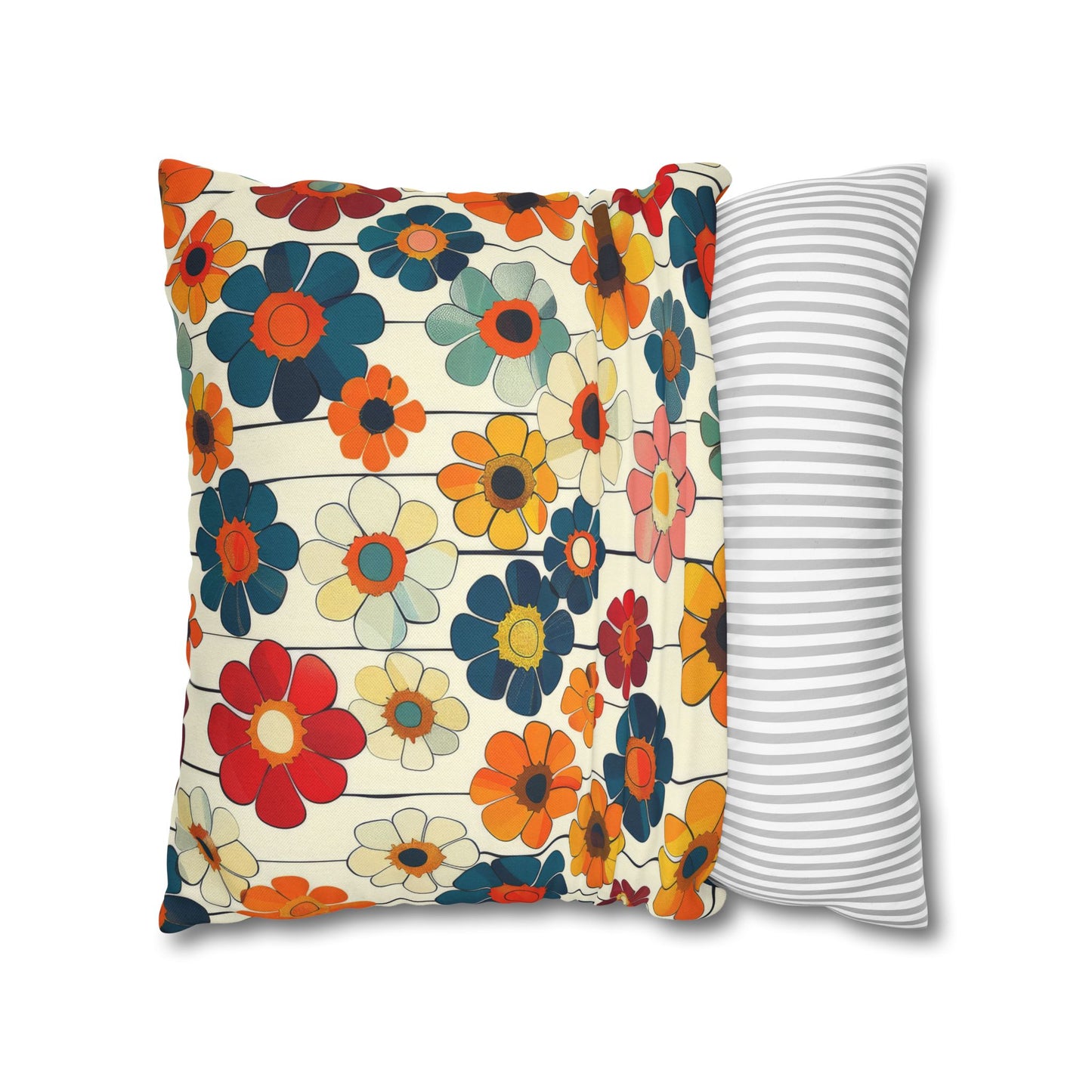 Blooming Joy Vibrant Retro Floral Pattern Spun Polyester Square Pillowcase 4 Sizes