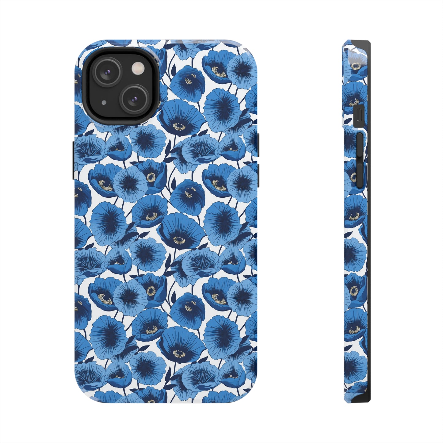 Vivid Blooms Bright Blue Poppies Design Iphone Tough Phone Case