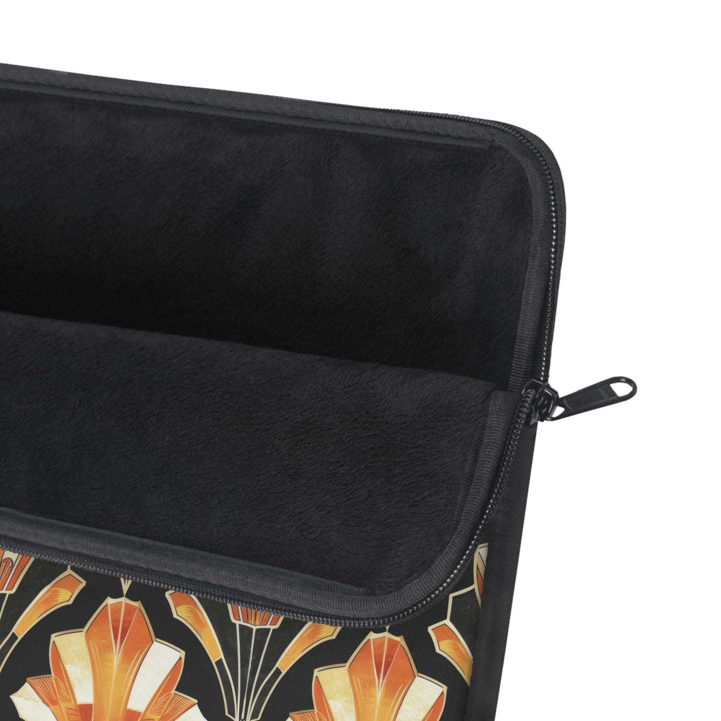 Art Deco Inspired Streamlined Geometric Florals in Orange and Black Laptop or Ipad Protective Sleeve 3 Sizes Available