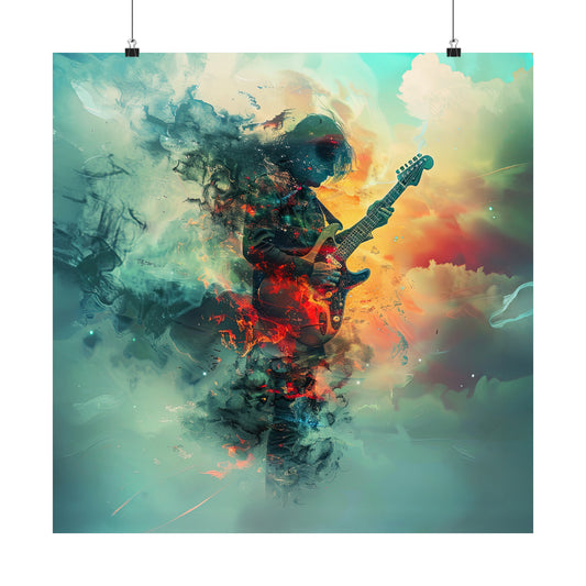 Divine Virtuoso: Heavenly Electric Guitar Player Slaying with Skill Posters - 14 Sizes