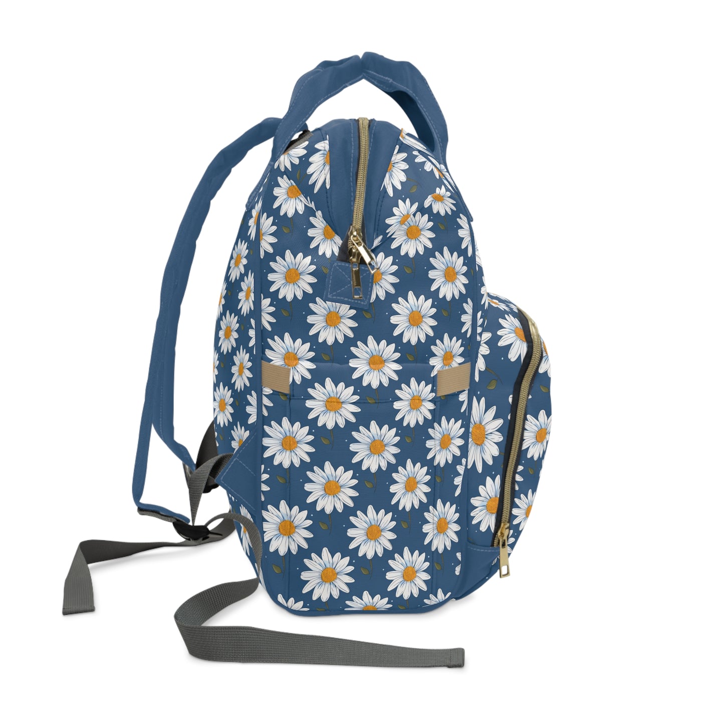 Elegant White Daisies on Navy Blue Background Multifunctional Diaper Backpack