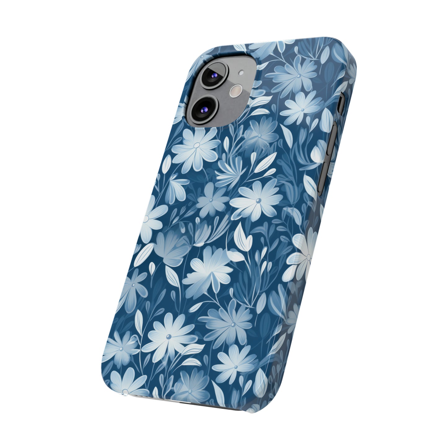 Gentle Elegance: Soft Muted Blue Flower Design Iphone 15-12 Slim Phone Case