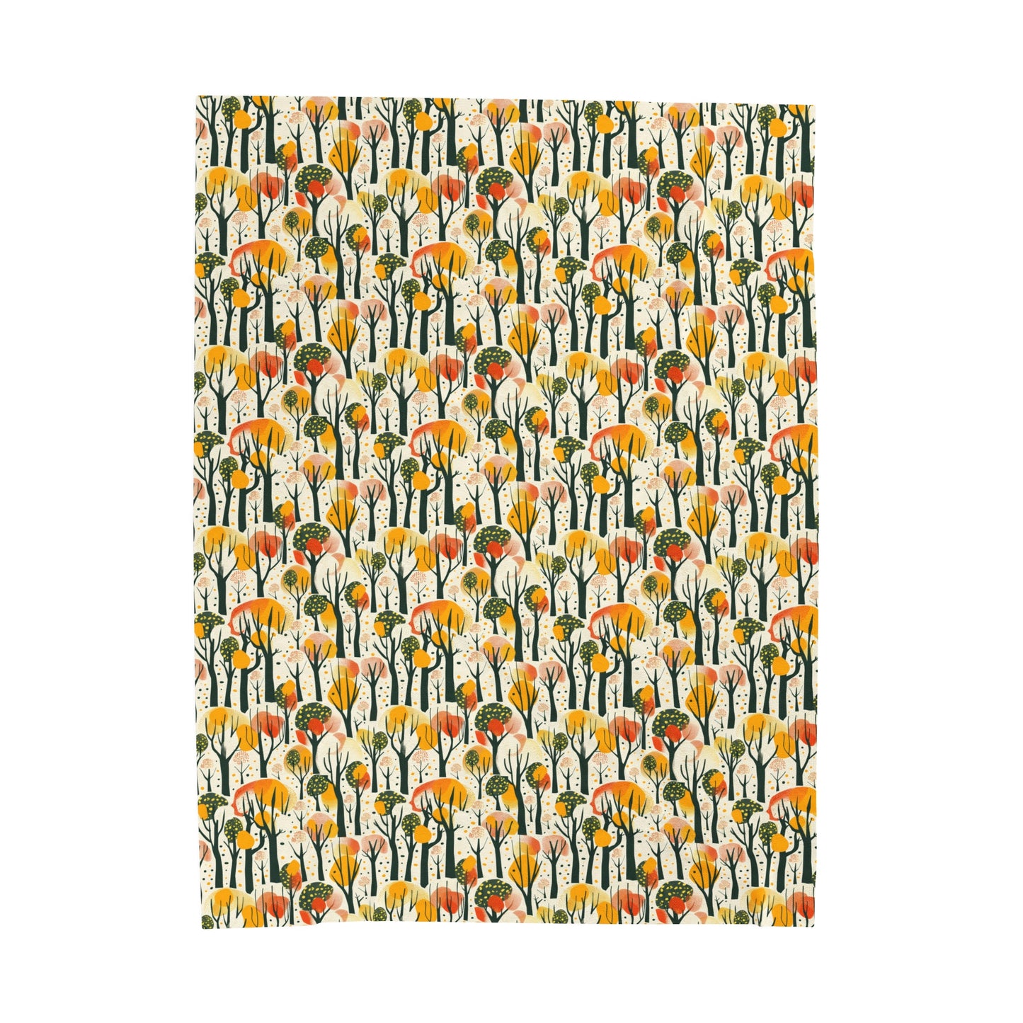 Enchanted Forest of Yellow and Orange Trees on a Speckled Cream Background Velveteen Plush Blanket 3 Sizes