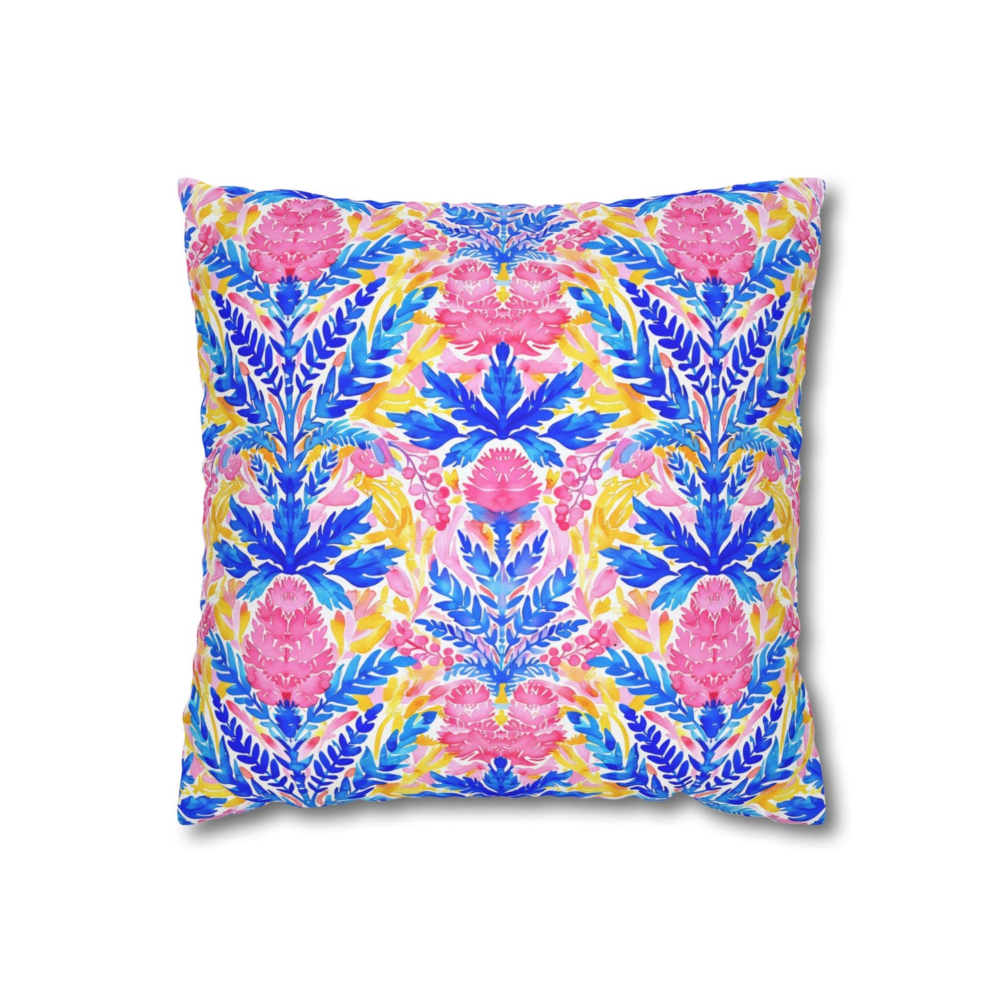 Tropical Watercolor Blooms in Vibrant Pinks and Blues Spun Polyester Square Pillowcase 4 Sizes