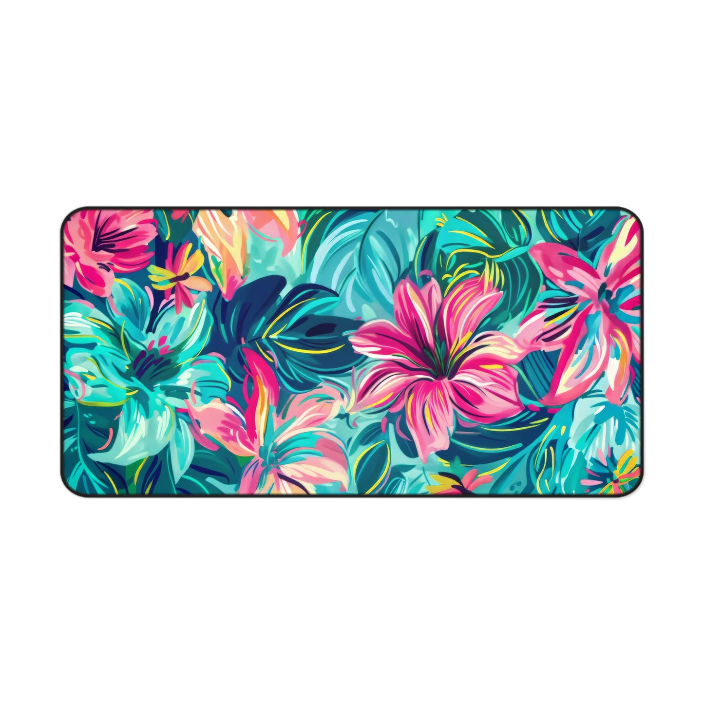 Tropical Garden Lush, Overlapping Flowers in a Dance of Vivid Pinks, Blues, and Yellows Extended Gaming Mouse Pad  Desk Mat  - 3 Sizes