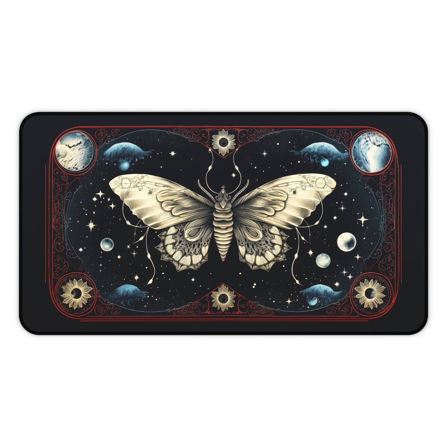 Fantasy Death Moth and Celestial Planets - Desk Mat Extended Gaming Mouse Pad 3 Sizes