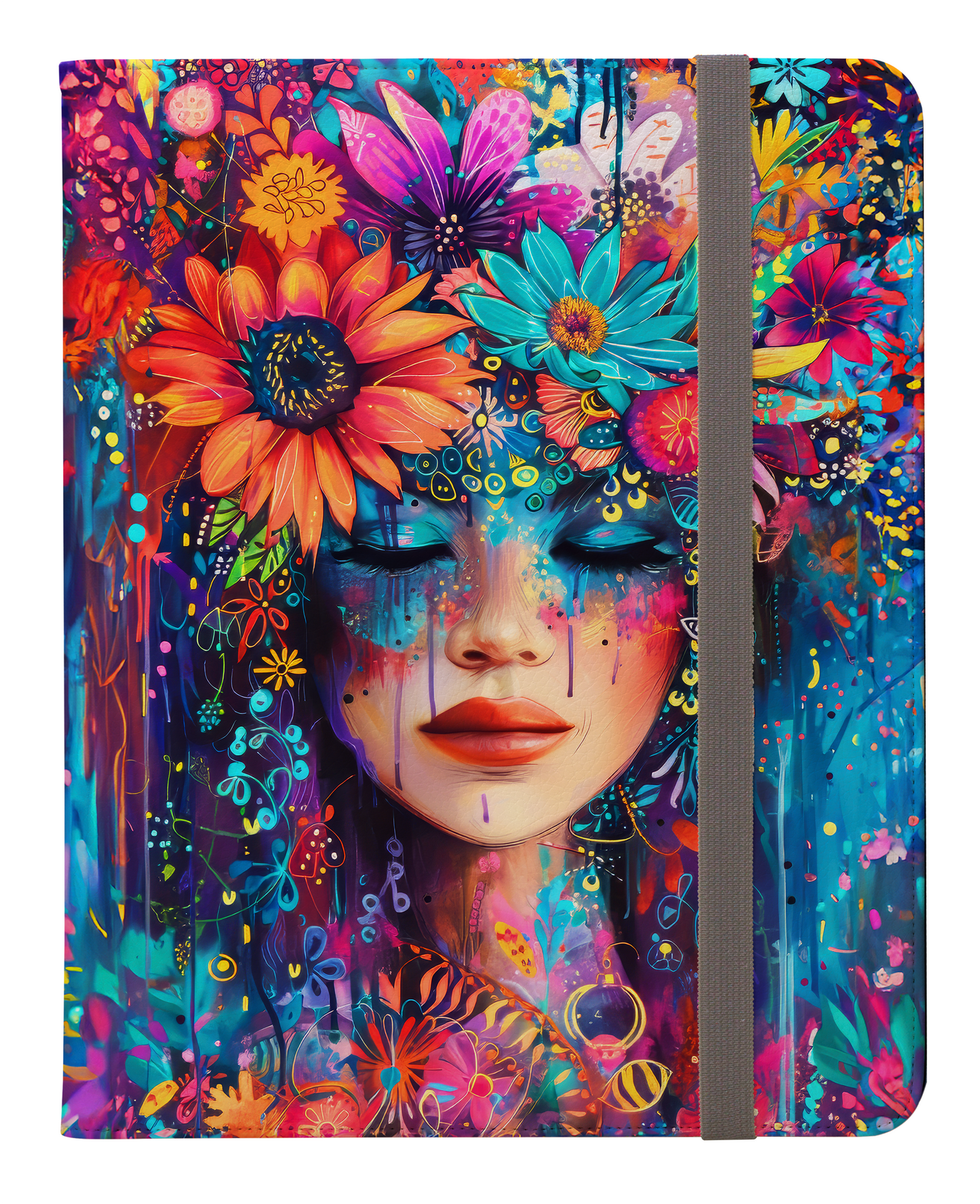 Electric Boho: Neon Flower Girl in Vibrant Hues Protective iPad Pro 11 & Pro 12.9 Protective Case and Pencil Holder