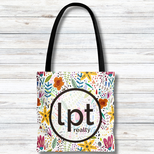 LPT Realty Logo with Spring Garden Floral Design - Canvas Tote 3 Sizes