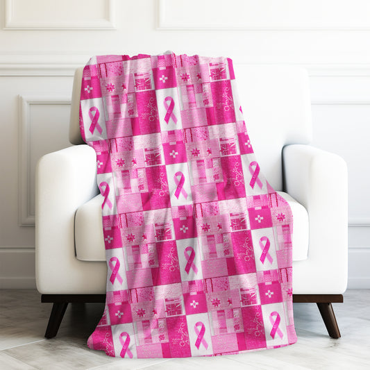 Pink Awareness Ribbon Breast Cancer Survivor Print Velveteen Plush Blanket 3 Sizes